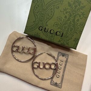 NIB Gucci Silver Logo Hoop Earrings